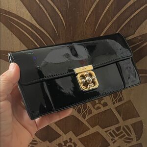 Chloé Black Patent Leather Clutch with Gold Hardware Suede interior - CLEAN